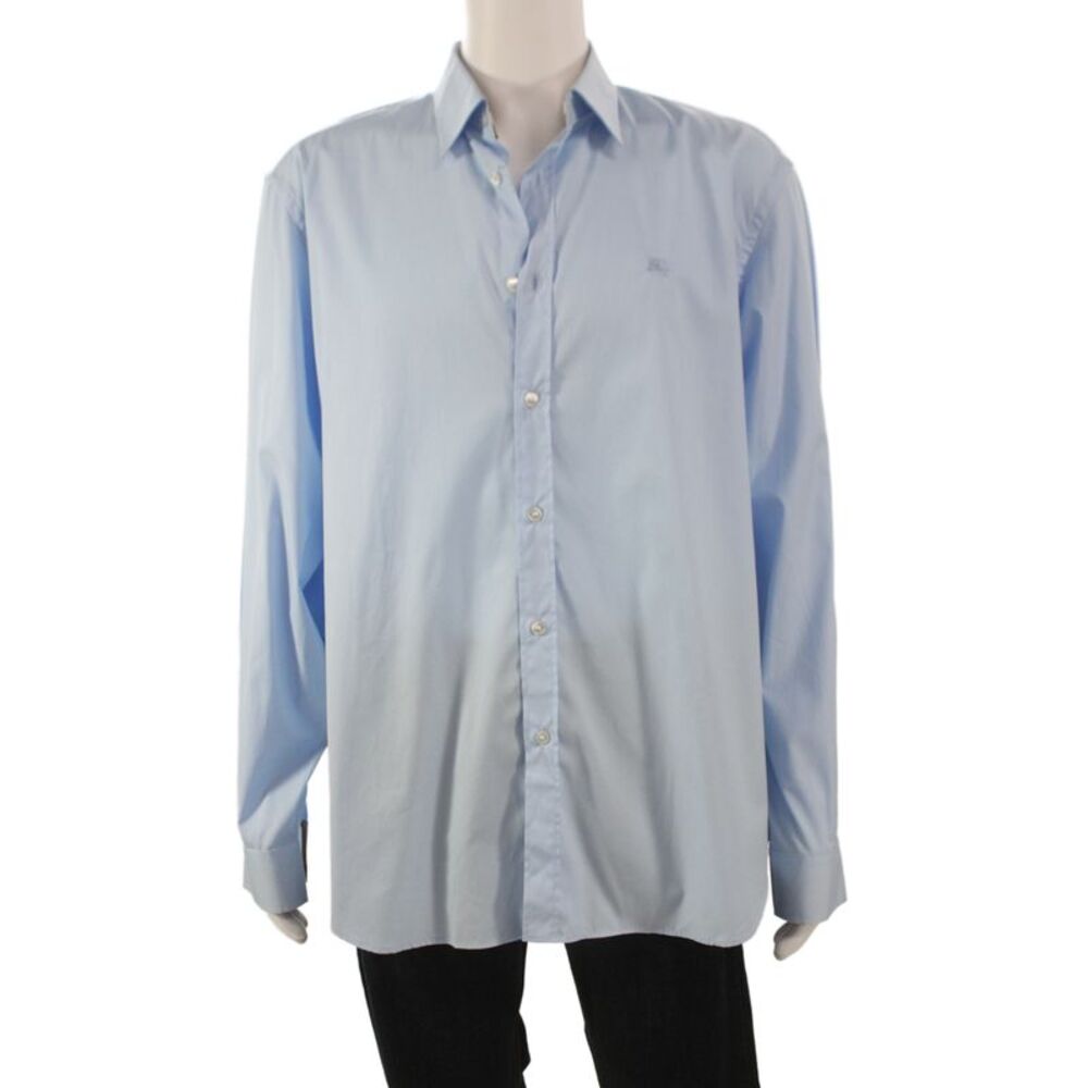 Burberry Brit Mens Long Sleeve Button Front Collared Shirt Blue Cotton Size 2XL
